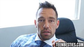 BFFs in POV get drilled by the boss′s big cock