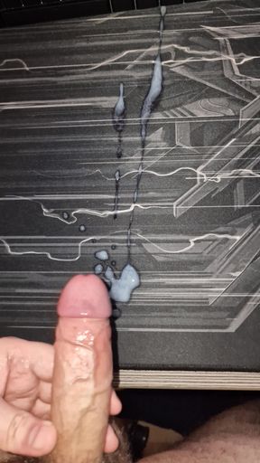 Part 2, Jerking my uncut dick at the desk and cumming all over it