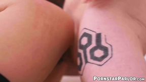 Ginger babe Robin Coffins seduces busty trans lady Ashley Aspen