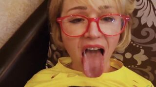 Blonde Deep Throat Huge Dick Double Penetration and Cum on Face pov