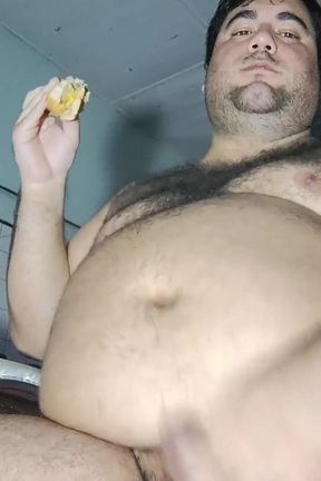 Fat Man Eating and Burping