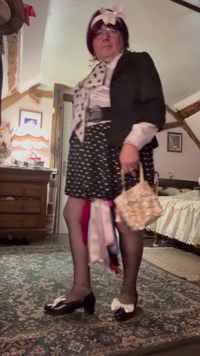 Dressed in a little polka-dot skirt for an evening out
