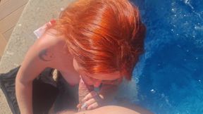 Sex with a redhead in the pool