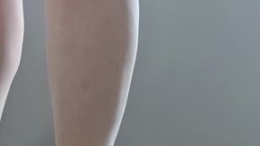 Chubby mature legs in skin coloured hold-up nylons