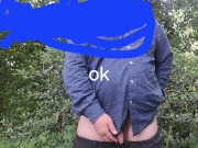 Fat guy pissing outdoors
