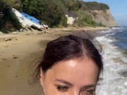 Stepmom fucked her stepson on a nudist beach, constantly looking back