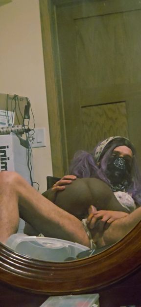 Purple-haired Sissy Slut in Lace - Tgirl Creampie & Cum Play