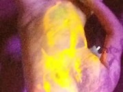 Glow in the dark painted hairy jock jerks and cums
