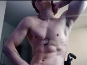 Flex big biceps, veins protrude on them