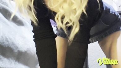 She hides her eyes then slurps my big cock lovingly