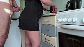 Stepson catches stepmom pregnant and bare in the kitchen