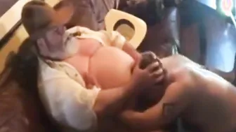 Older bear cowboy daddy gets amateur blowjob from younger guy