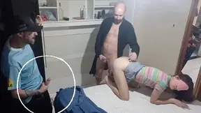 prank with Wife Wife Blindfolded and Horny Friend Hides Inside the Wardrobe!
