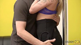 Stepdad's bald stepdaughter gets a surprise from her man's bald dad in unexpected sex