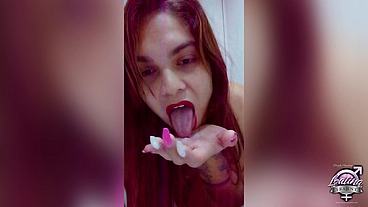 Amber Allison 19 y.o. transgender girl masturbating her sick and cum drops of semen