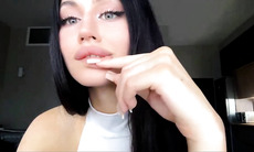 Long Black Hair Model Teasing in Tight White Bodysuit