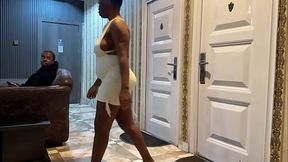 The hotel receptionist had to satisfy her boss after work.