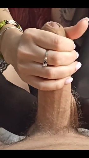 POV Handjob with Black Nylon Feet Around Cock and Messy Cum