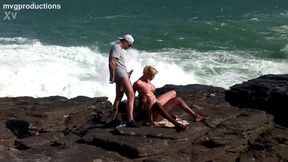 Hot blonde with enormous natural knockers gets a BBC DP in a dirty threesome