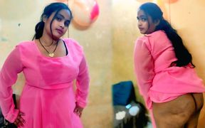 Sexy Indian Chubby Bhabhi in See-through Pink Gown - Massive Ass &amp; Curvy Body Reveal