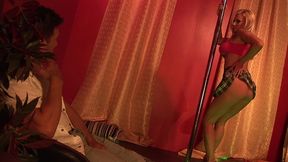 michelle thorne holds on to the stripper pole as her pussy is jackhammered