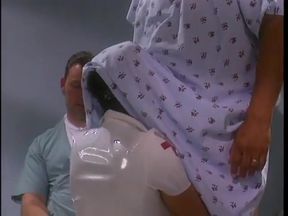 Slutty brunette nurse with big boobs in hot action