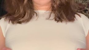 blue skirt white tee tease