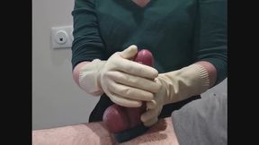 Nurse handjob with household gloves
