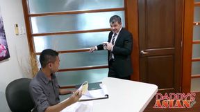 Daddy arrives at the office and he is feeling really horny