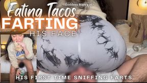 Eating Tacos Farting His Face - His First Time Sniffing Farts - Feat Goddess Marcy