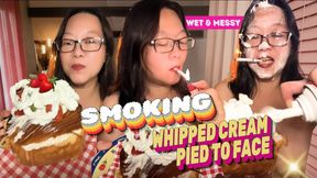 Wet and Messy Smoking Asian: Chainsmoking + Whipped Cream Sploshing Pied On Face