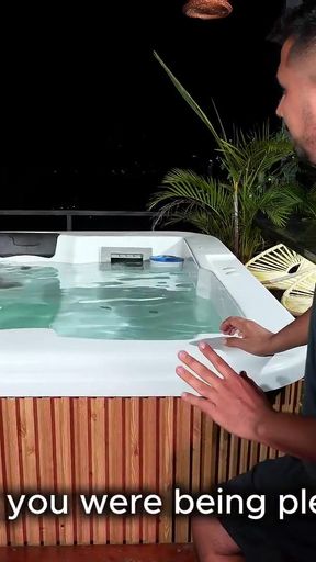 I end up fucking the technician who has a hard cock after seeing beautiful Latina masturbating in the jacuzzi   Clip 2