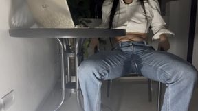 Desperate pee accident during work meeting