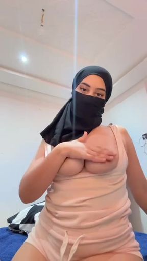 Naughty Muslim Girl Shows Off Her Soft Tits &amp; Plays With Her Round Hijab Boobs