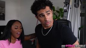 Inked ebony girlfriend Kona Jade rides cock in cowgirl