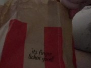 BBW eating bucket of kfc popcorn chicken
