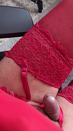 POV, Beautiful View of My Red Panties, Lace Stockings and Red Heels