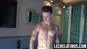 Inked guy intense cock stroking post photoshoot