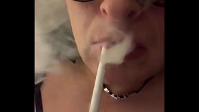Cd Nikki sexy smoking with pink lipstick and dangles
