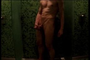Jerking in the Public Gym Shower Hard Dick, Ready for Locker Room Cruising