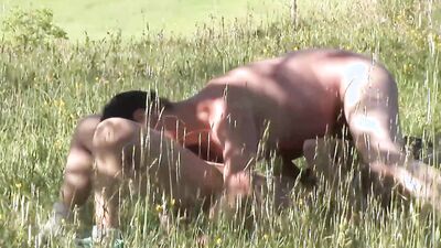 Mature woman fucking with this farmer in a field