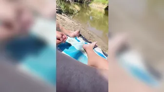 Daddy jerks big white cock on public beach