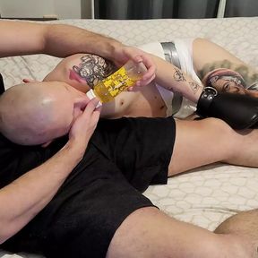 diapared slave drinks a bottle of my piss