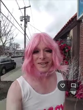Sissy slut gets pounded in public by a guy with big pussy lips
