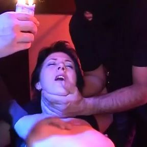 Tied German whore gangbanged in dark place