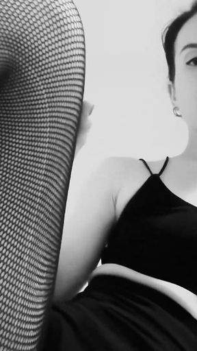 Fishnet Tights Tease in Black and White