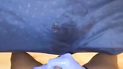 Larino boy Getting his dick hard while using gloves with precum