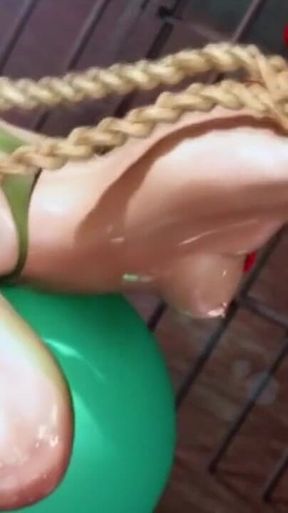 Cammy from street fighter on a yoga ball