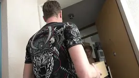 Young guy opens order of porn and gets pushed by horny friend