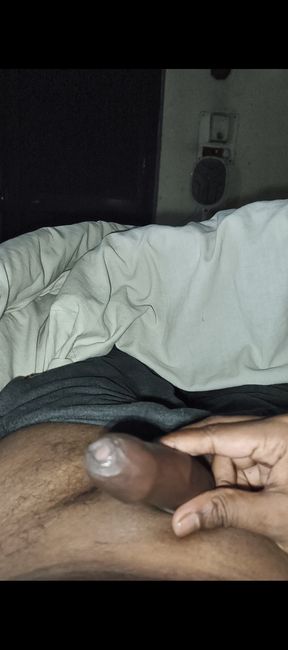 Indian guy edging with his clean shaved chocolatey cock